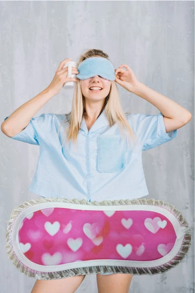 Pazariz Uyku Göz Bandı Maskesi Işık Önleyici Gözlük Maske Bant Eye Mask Pembe Kalp (1ADET) ürün görseli 1