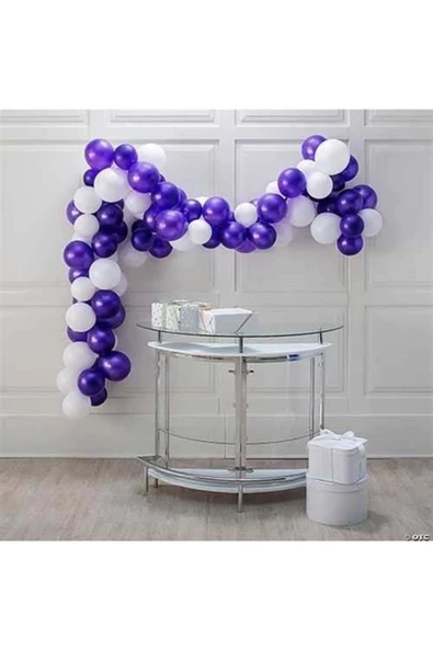 Pazariz Mor Beyaz Zincir Balon Seti 10 Metre ürün görseli 1