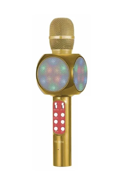 Pazariz Led Işıklı Karaoke Mikrofon Dahili Hoparlörlü Usb Flash Destekli Ws-1816 Gold ürün görseli 1