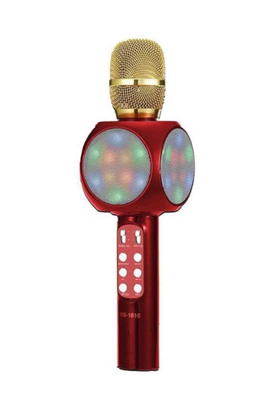 Pazariz Led Işıklı Karaoke Mikrofon Dahili Hoparlörlü Usb Flash Destekli Ws-1816 Kırmızı ürün görseli 1