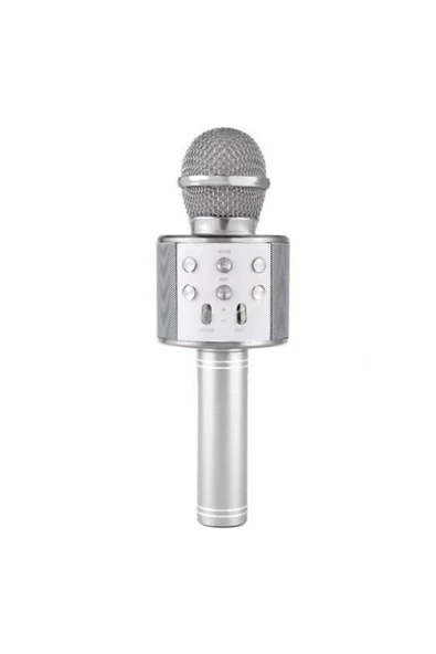 Pazariz Wster Ws-858 Gümüş Karaoke Mikrofon Bluetooth Hoparlör Aux Usb Mikro Sd Kart Girişli ürün görseli 1