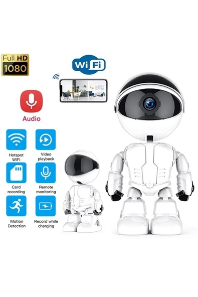 Pazariz 1080p Robot Görünümlü Bebek Bakıcı Wifi Ip Güvenlik Kamerası Kablosuz Gece Görüşlü ürün görseli 1