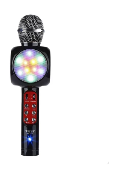 Pazariz Led Işıklı Karaoke Mikrofon Dahili Hoparlörlü Usb Flash Destekli Ws-1816 Siyah ürün görseli 1