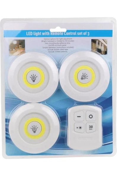 Pazariz Uzaktan Kumandalı 3 Lü Spot Led Lamba Kablosuz Pilli Işıldak E-27 ürün görseli 1