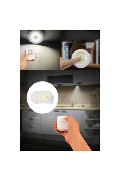 Pazariz Uzaktan Kumandalı Yapışkanlı 3'lü Led Spot Lamba ürün görseli 1
