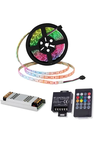 Pazariz 10 Metre Rgb Çok Renkli Şerit Led Seti + Kumanda + Trafo Hazır Set ürün görseli 1