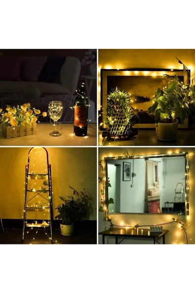 Pazariz Peri Led Işık 10 Metre (Sarı) Pilli Aydınlatma Şerit Led Saçak Spot Süsleme ürün görseli 1