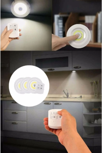 Pazariz Uzaktan Kumandalı Yapışkanlı 3’lü Led Spot Lamba ürün görseli 1