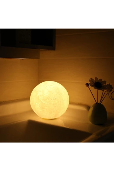 Pazariz Sarı 3d Ay Gece Lambası Atif Küre Led Başucu Lambası ürün görseli 1