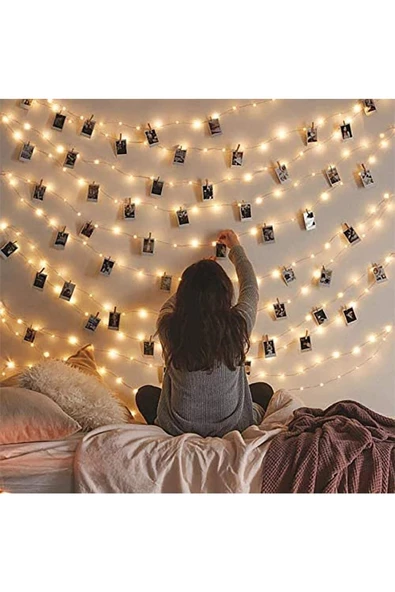 Pazariz Peri Led Işık 10 Metre (sarı) Pilli + 50 Adet Küçük Mandal ürün görseli 1