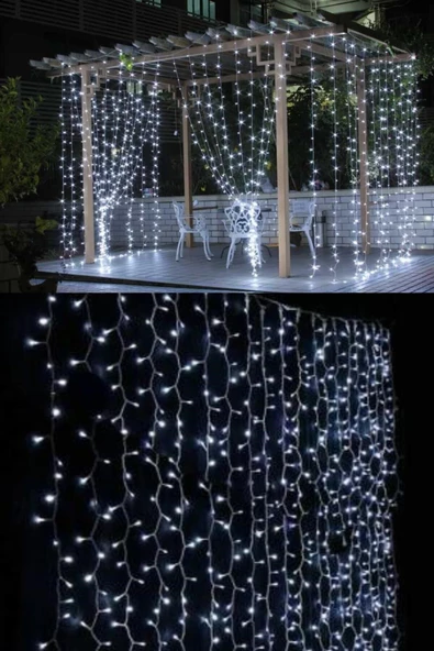 Pazariz 2x2 Metre 320 Led 8 Fonskiyonlu Dekoratif Led Perde Beyaz Renk ürün görseli 1