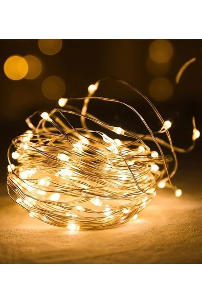 Pazariz Şeffaf Kablolu Gün Işığı Sarı Renk Pilli Peri Led Işık 5 Metre ürün görseli 1