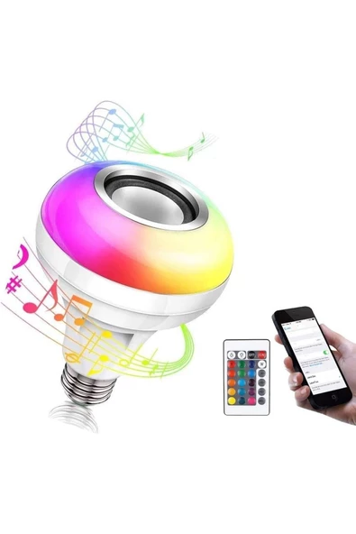 Pazariz Paddsun Led Rgb Renkli Işık E27 Bluetooth Kontrollü Akıllı Müzik Ses Hoparlör Lambaları ürün görseli 1