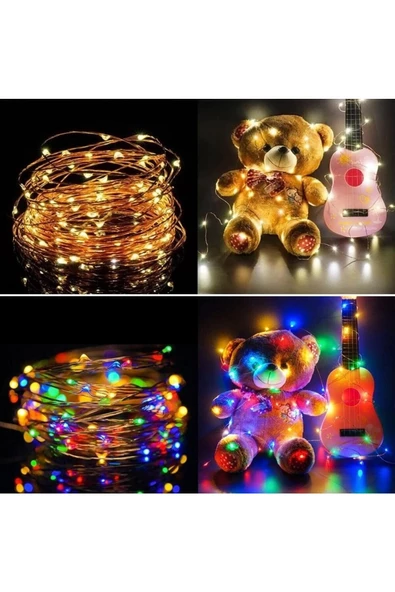 Pazariz 100 Ledli 10 Metre Pilli Renkli V Sarı Peri Led Atif Aydınlatma (8 Fonksiyonlu) ürün görseli 1