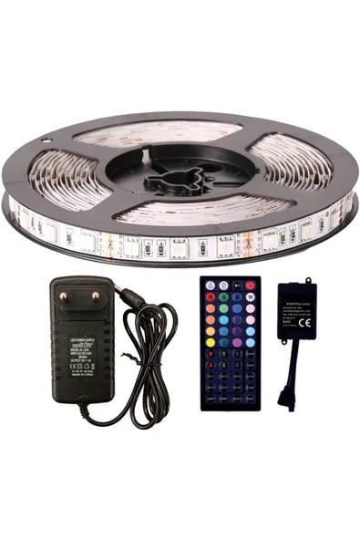 Pazariz Rgb Şerit Led Tak Çalıştır 44 Tuşlu Kumandalı 5050 3 Çipli Iç Mekan Silikonsuz (5 Metre) ürün görseli 1
