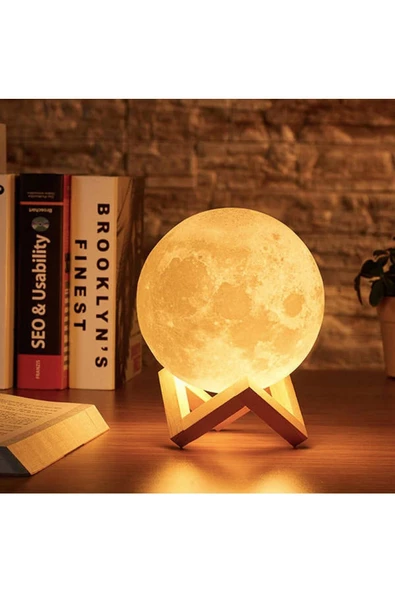 Pazariz 3d Led Ay Gece Lambası Aydınlatma Sarj Edilebilir Lamba 15 Cm ürün görseli 1