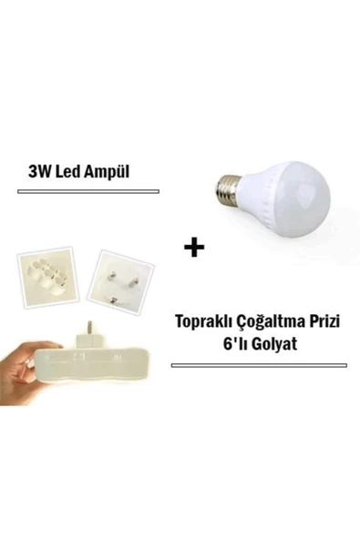 Pazariz 3w Led Ampul 10 Ad Topraklı Çoğaltma Prizi 6 Lı Golyat ürün görseli 1