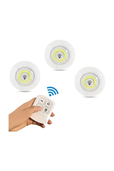 Pazariz Uzaktan Kumandalı 3 Lü Spot Led Lamba Kablosuz Pilli Işıldak ürün görseli 1