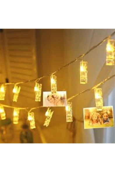 Pazariz Led Işıklı Fotoğraf Askılığı Mandalları 3 mt 20 Adet ürün görseli 1