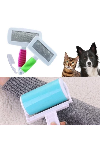 Pazariz Yıkanabilir Pratik Tüy Ve Toz Toplama Rulosu Ve Kedi Köpek Telli Küçük Boy Tüy Bakım Seti ürün görseli 1