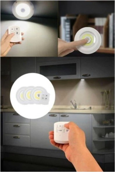 Pazariz Uzaktan Kumandalı Yapışkanlı 3'lü Spot Led Lamba – Pilli ürün görseli 1