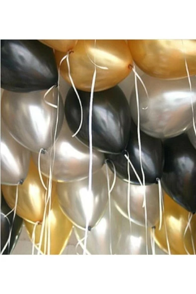 Pazariz 30 Adet 12 Inç Parti Balonu Metalik Gold -metalik Gümüş Pastel Siyah ürün görseli 1