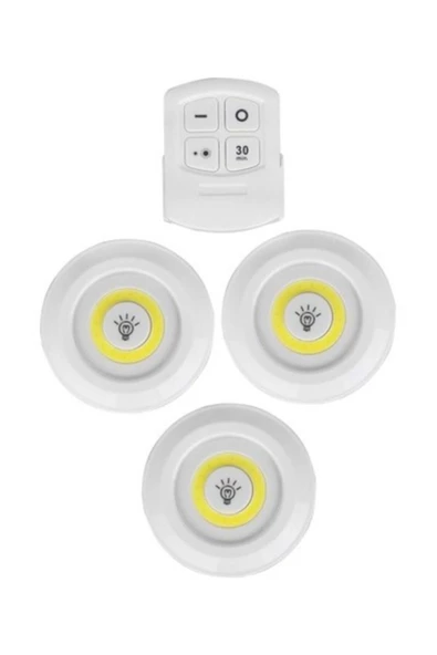Pazariz Uzaktan Kumandalı Yapışkanlı 3'lü Led Spot Lamba ürün görseli 1