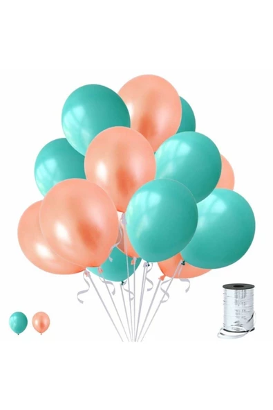 Pazariz Fırsat Ayı 50 Adet Mint Su Yeşili-rose Gold Metalik Sedefli Balon ürün görseli 1