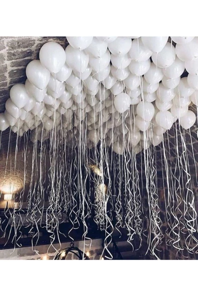 Pazariz 50 Adet Beyaz Renk Metalik Lateks Balon Parti Süslemeleri Uçan Balon ürün görseli 1