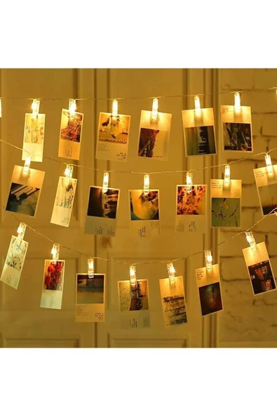 Pazariz Dekoratif Led Işık 20 Mandallı Fotoğraf Işığı 3 Metre Gün Işığı ürün görseli 1