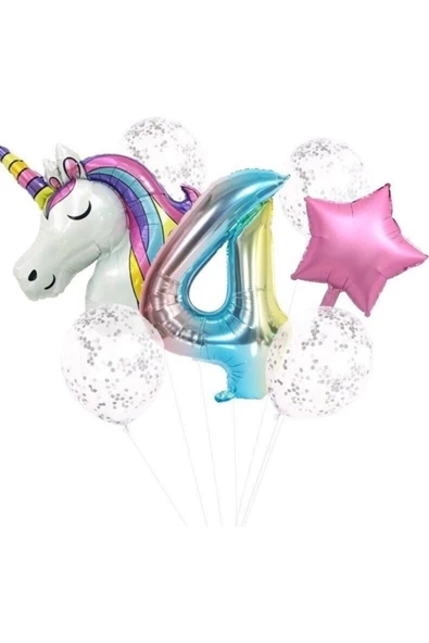 Pazariz Fırsat Ayı Unicorn Folyo Balon Doğum Günü Seti 4 Yaş ürün görseli 1