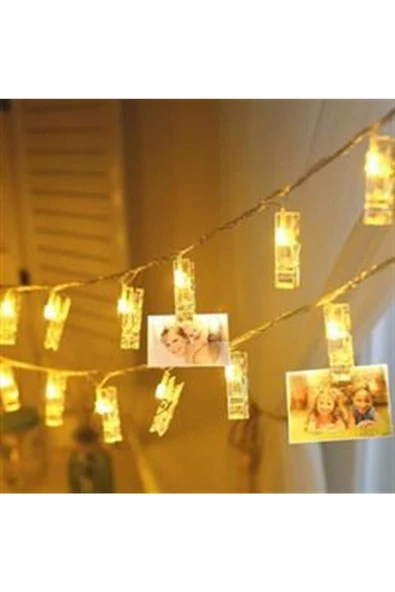 Pazariz 3 m 20'li Led Işıklı Dekoratif Fotoğraf Askılığı Mandalları ürün görseli 1