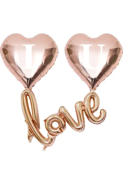 Pazariz Fırsat Ayı I Love You Kalpli Folyo Balon Set Rose Gold ürün görseli 1