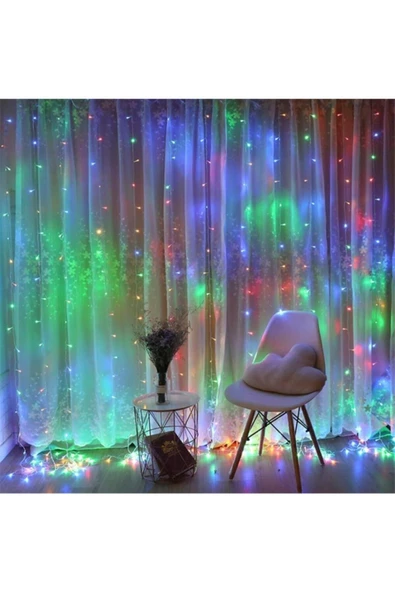 Pazariz 8 Fonksiyonlu 2 Metre 200 Led 10 Saçak Rgb Led Perde Aydınlatma ürün görseli 1