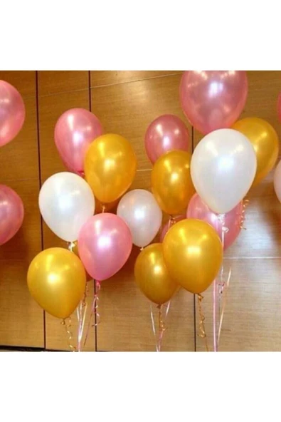 Pazariz 30 Adet 12 Inç Metalik Parti Balonu Metalik Gold - Beyaz - Pembe ürün görseli 1