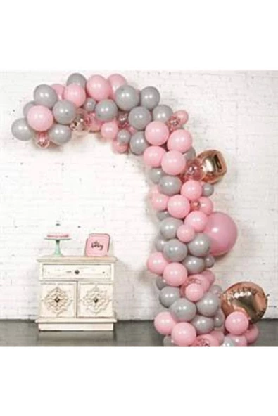 Pazariz 50 Adet Metalik Pembe Ve Metalik Gümüş Balon + 5 Mt Bolon Zinciri ürün görseli 1