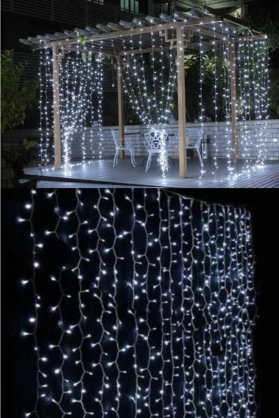 Pazariz 2x2 Metre 320 Led 8 Fonskiyonlu Dekoratif Led Perde Beyaz Renk ürün görseli 1