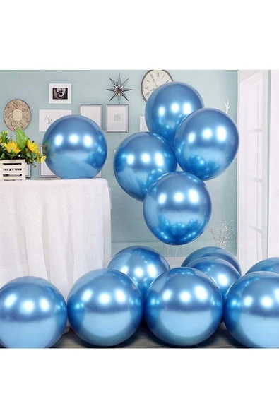 Pazariz 12" Krom Metalik Mavi Balon 5 Adet ürün görseli 1