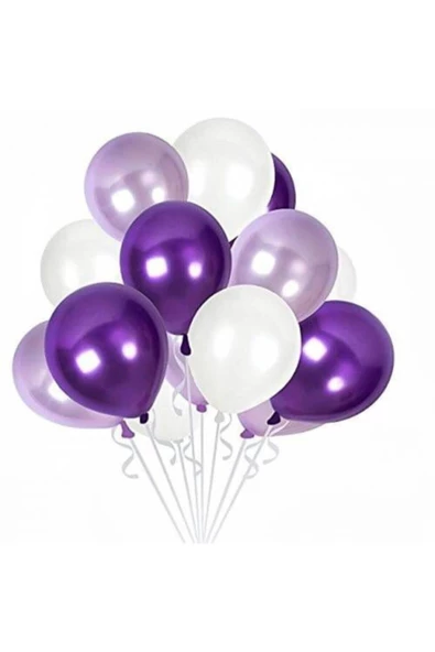Pazariz Fırsat Ayı 60 Adet Metalik Sedefli Kaliteli Balon - 20 Beyaz 20 Lila 20 Mor ürün görseli 1