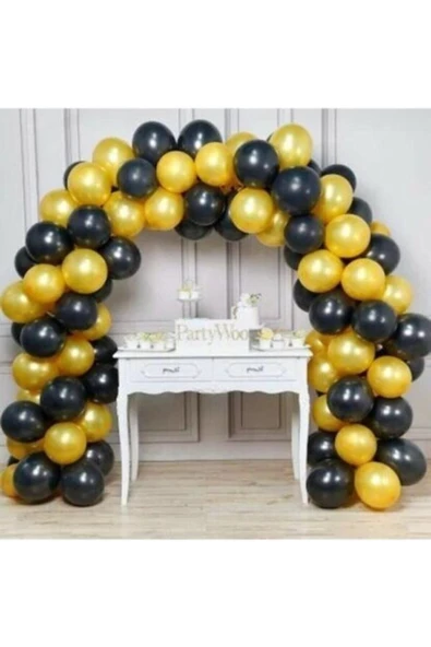 Pazariz 50 Adet Metalik Siyah -altın(gold) Balon-nişan-parti-düğün Balonu ürün görseli 1