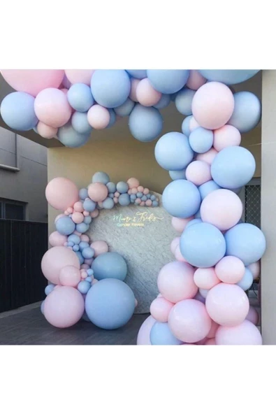 Pazariz Star Makaron Balon Pembe Mavi Renk ve Balon Zinciri 100 Adet ürün görseli 1