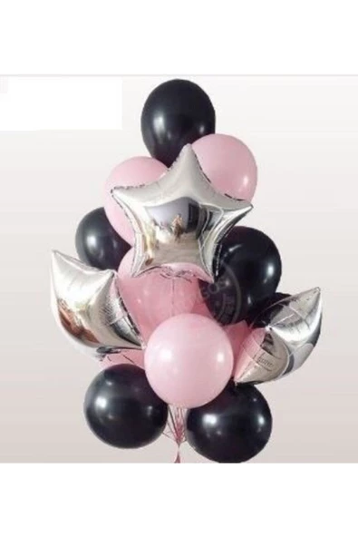 Pazariz Fırsat Ayı Happy Land Pembe Siyah Gümüş Balon Seti ürün görseli 1