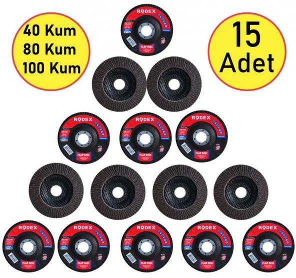 Rodex 15 Parça Flap Disk Avuç İçi Taşlama Zımpara Karma Seti ürün görseli 1