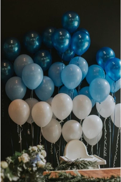 Pazariz 100 Adet Mavi-beyaz-lacivert Metalik Balon Ve Balon Zinciri Konsept Balon Parti Süslemeleri ürün görseli 1
