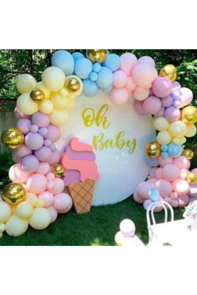 Pazariz Makaron Balon + Krom Balon + Balon Zinciri Aprt + Balon Pompası ürün görseli 1