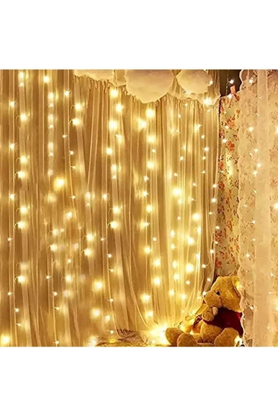 Pazariz Peri Perde Led|kumandalı 8 Modlu 10 Saçaklı 3x3 Metre 8 Modlu Gün Işığı(sarı) Tel Led Aydınlatma ürün görseli 1