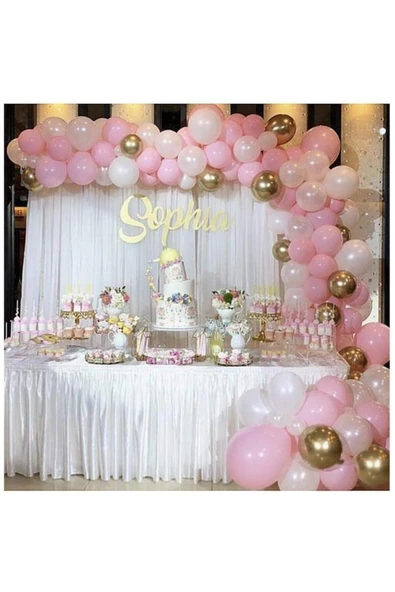 Pazariz 100 Adet Metalik Balon Ve Balon Zinciri ( Altın, Beyaz, Pembe Karışık) Konsept Balon Seti ürün görseli 1