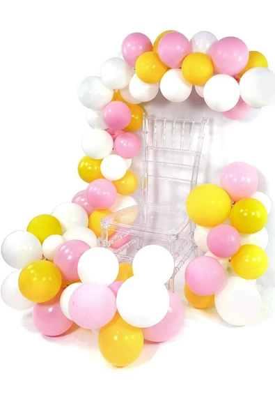 Pazariz Zincir Balon Makaron Pembe Sarı Beyaz Mat 5 Metre ürün görseli 1