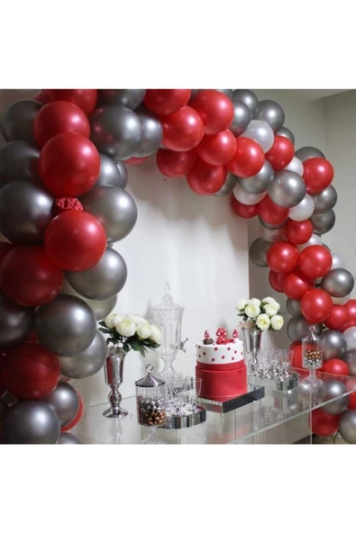 Pazariz Fırsat Ayı Metalik Kırmızı Ve Gümüş Gri Balon Zinciri ürün görseli 1
