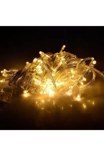 Pazariz 10m Sarı100 Led Fişli Noel Parti Yılbaşı Ağaç Dekoratif Aydınlatma Lambası Animasyonlu Süsleme ürün görseli 1